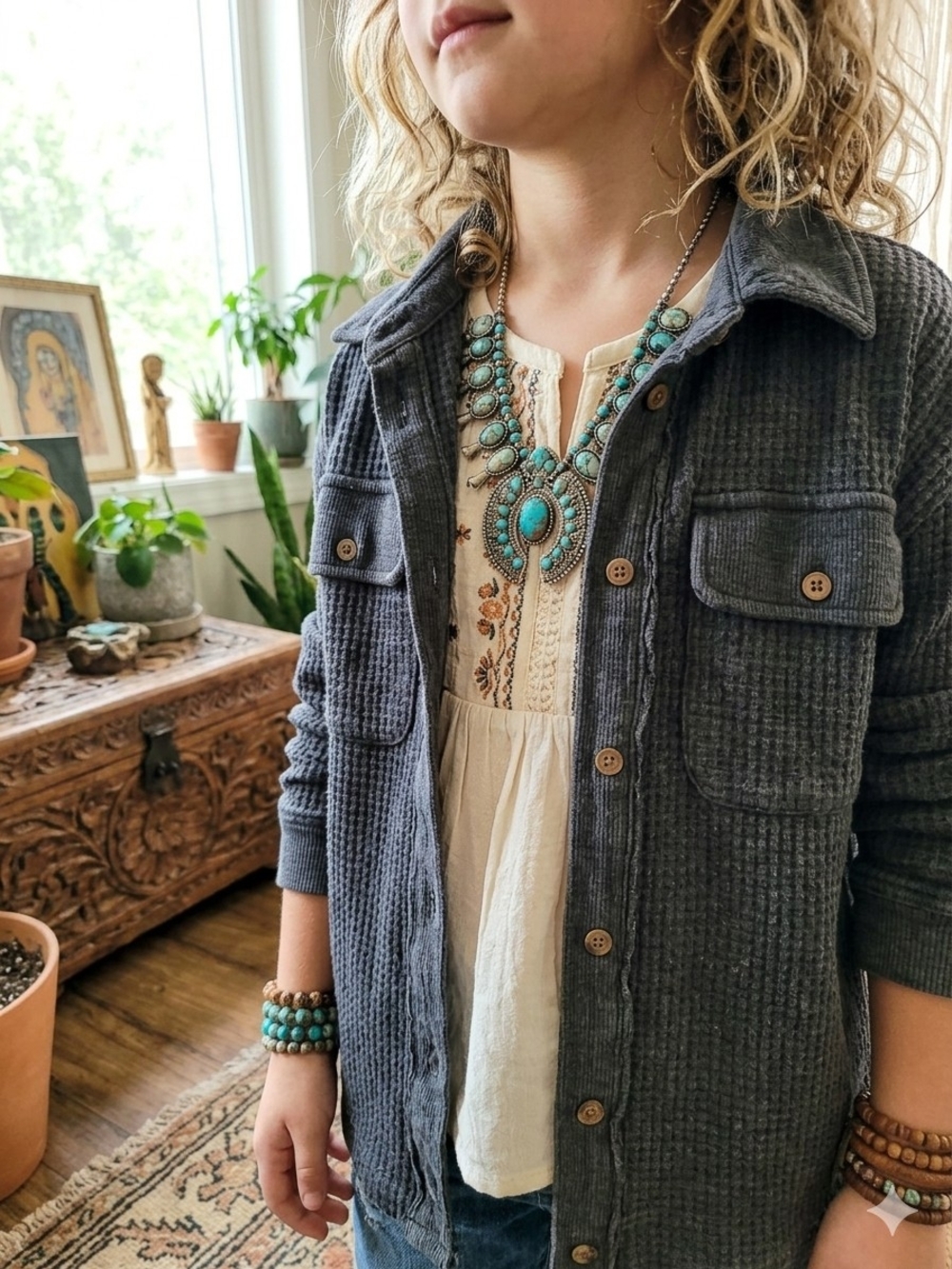 art class Gray Button-Up Knit Shirt Jacket